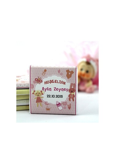 Dark Brown Hoşgeldin Kız Bebek Çikolatası İsim ve Tarih Yazılabilen Hediye Çikolata KBK17 48 Adet
