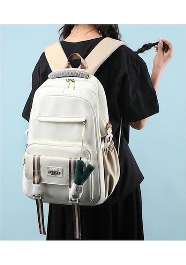 Yucama Oxford Kumaş Su Geçirmez Okul Çantası Büyük Kapasiteli Kız Sırt Çantası - Beyaz Kırmızı - Gri