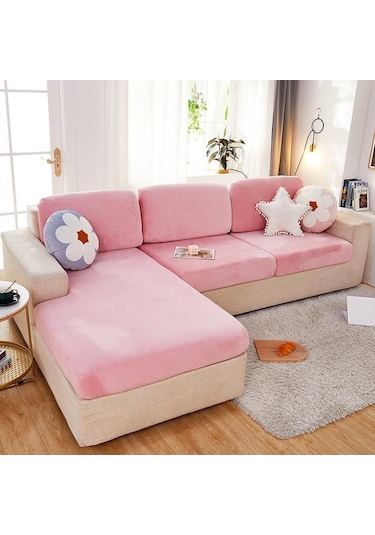 Pembe Kadife Kanepe Minder Örtüsü Oturma Odası Köşe Kesit Kanepe Koltuk Örtüsü 200gsm Kalınlaşmak Elastik Mobilya Yastık Koruyucu Normal Size M-s