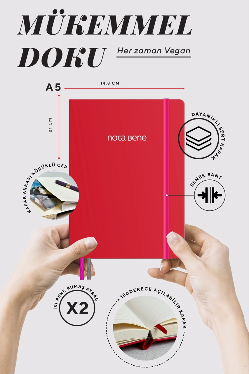 Nota Bene Premium Sert Kapak Defter, 14.8x21 Cm, Çizgili Red