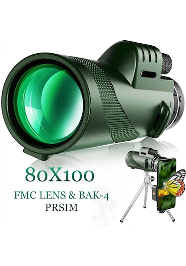 80x100 Hd Zoom Tek Göz Monoküler Teleskop Taşınabilir Dürbün Yeşil