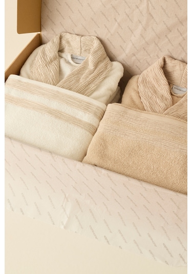 Kaşmir Home Elin 6 Parça Aile Banyo Seti Offwhite-bej Bej