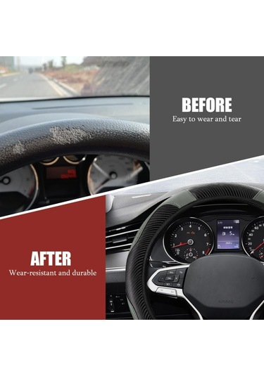 Yifomall Kabuk Deri Direksiyon Kılıfı, 37-38 Cm Evrensel, Karbon Fiber Stili, Gri Renk, Kaymazsız, Koruyucu, Konforlu, Araç İçi Dekorasyon Gri