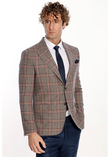 Wessi Ekose Desenli Lacivert Erkek Yün Ceket - Wessi Lacivert