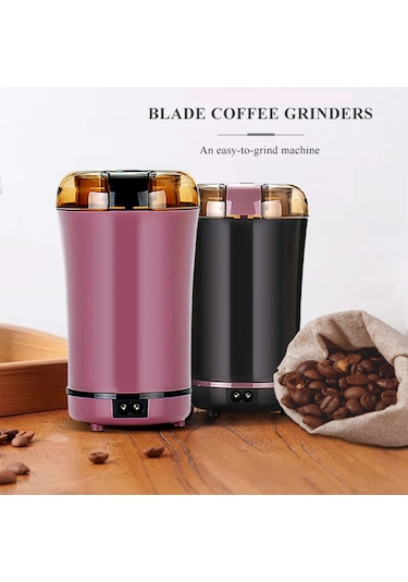 Geeksen Pembe Elektrikli Kahve Değirmeni - Fıstık, Tohum, Baharat Öğütücü - Eu Plug - Ayarlanabilir Öğütme Ayarları - Paslanmaz Çelik Bıçaklar Pembe