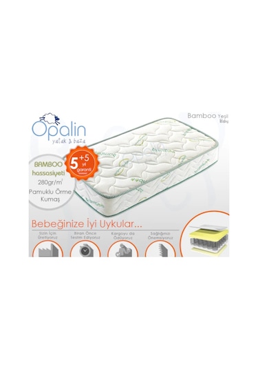 Opalin Bambu Yeşil Baby Ortopedik Yaylı Bebek Yatağı 70 x 180 CM