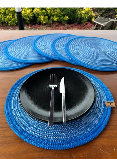 6 Lı Yuvarlak Supla Takımı Kolay Temizlenebilir, Modern Sofralar İçin Lacivert - Beyaz