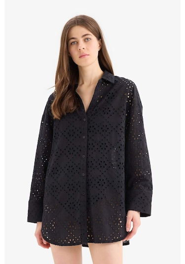 Defacto Regular Fit Pamuklu Brode Plaj Gömleği-fall İn Love C0506ax25smbk27 Siyah