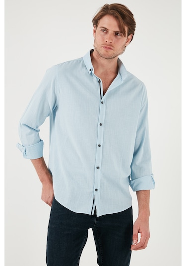 Buratti Pamuklu Regular Fit Düğmeli Yaka Erkek Gömlek Cf20S111871 Açık Mavi