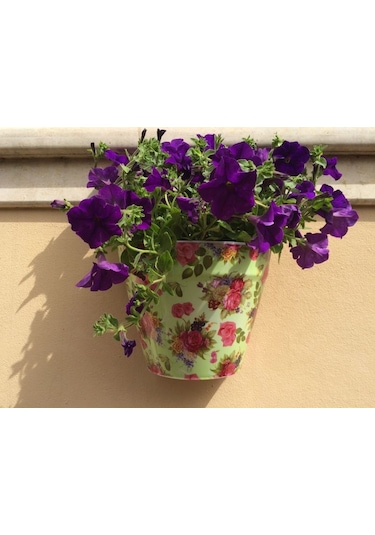 Güllü Duvar Saksısı - Yeşil Plastik Saksı