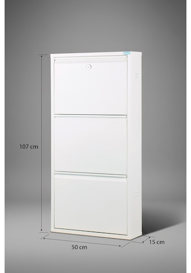 Metal Ayakkabılık 3 Lü Beyaz Kilitli Model Beyaz