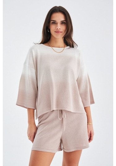 Peraluna Siri Blouse & Shorts Yazlık Triko Kadın Şort Takım Bej Bej