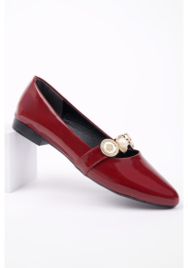 Muggo Poena Broş Detaylı Tek Bantlı Günlük Kadın Babet Bordo