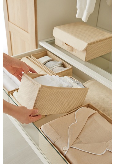 Ocean Home Textile 6'lı Bej Balıksırtı Çekmece İçi Düzenleyici Kutu 2 Adet 28 x 28 x 13 / 2 Adet 28 x 13 x 13 / 2 Adet 14 x 14 x 13 cm