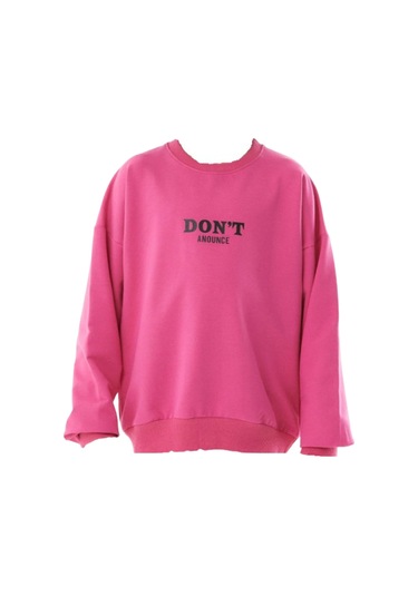 Kız Çocuk Don't Anounce Çift Taraf Yazı Desenli Fuşya Renk Oversize Sweatshirt 001