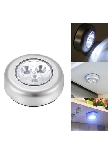 Kablosuz Spot Pilli Dokunmatik Led Lamba 3 Ledli Dolap Lambası Gri