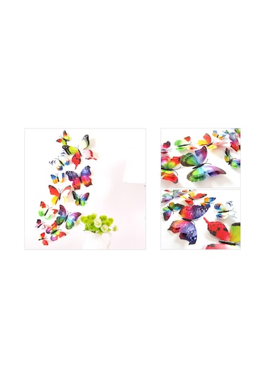 Tenfowee 12 Adet İki Katlı 3d Pvc Kelebek Duvar Sticker, Renkli Dekoratif Magnetlı Duvar Tablo, Çocuk Odası Bahçe Dekoru Hediyelik Renkli