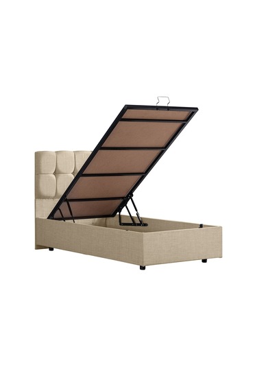 Setaymobilya Baza, Berlin Tek Kişilik Baza + Başlık + Comfort Yatak Seti, Krem