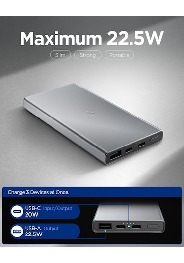 Spigen 10000 Mah Slim Alüminyum Kasa 22,5w Usb-c + Usb-a Giriş / Çıkış Hızlı Şarj 3 Portlu Powerbank / 1 Metre Type-c Harici Kablolu Taşınabilir Şarj Cihazı + Taşıma Çantası Ea2210 Gray Gri Spigen 10000 Mah Slim Alüminyum Kasa 22,5w Usb-c + Usb-a Giriş / Çıkış Hızlı Şarj 3 Portlu Powerbank / 1 Metre Type-c Harici Kablolu Taşınabilir Şarj Cihazı + Taşıma Çantası Ea2210 Gray Gri
