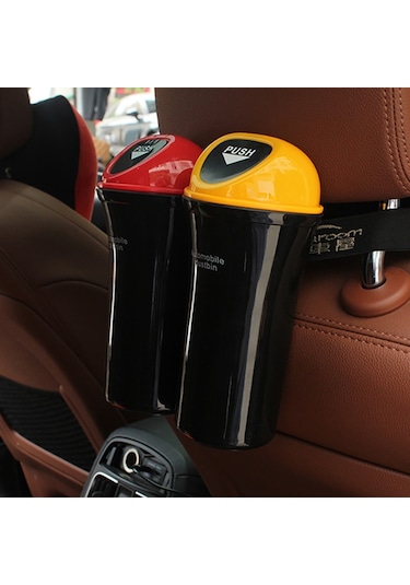 Cbtx Mini Araç Çöp Kovası İtmeli Kapak Tasarımı Araç Kapısı Bardak Tutucu Koltuk Arkası Plastik Çöp Kovası - Safir