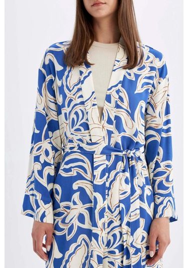 Defacto Relax Fit Desenli Uzun Viskon Kimono C9688AX24SMNV31 Lacivert