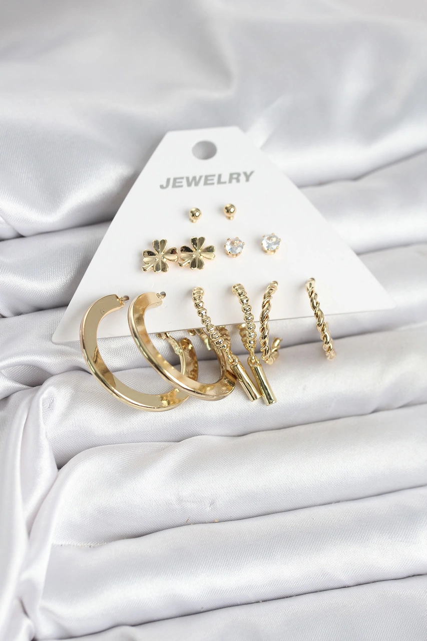 Pirinç 6 Çift Kadın Küpe Seti Gold Renk Renkli 47761533