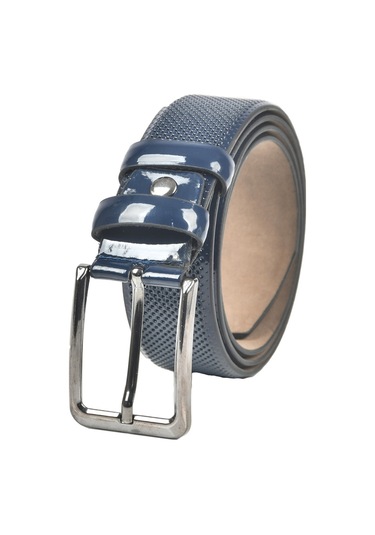 Deepsea Erkek Lacivert Klasik Parlak Suni Deri Kemer 3,5 Cm Lazer İşlemeli Suni Deri Kemer 2502653 Lacivert
