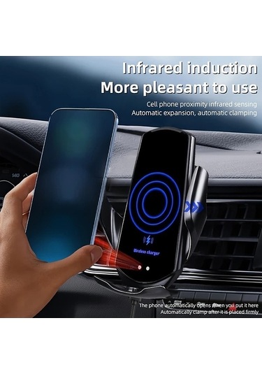 Fastbuy Dream011 Siyah 360 Derece Dönen Akıllı Sensörlü 15w Hızlı Kablosuz Şarj Araba Şarj Cihazı Universal Telefon Tutucu M