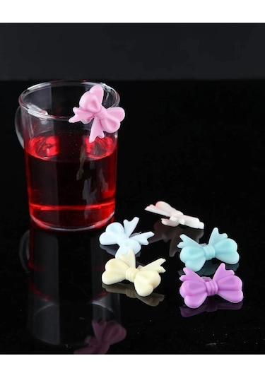 Flosoft 6 Lı Silikon Bardak İşaretleyici, Renkli Fiyonk Bardak Kupa Fincan Ayırıcı 6 Adet