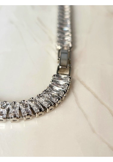 Su Yolu Baget Model Silver Gümüş Renkli Çelik Kolye Gümüş
