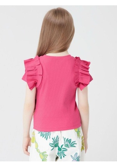 Kız Çocuk Kaşkorse Kolları Fırfırlı Bluz-13810-fuşya Fuşya