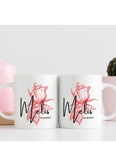 Gül Tasarımlı Kişiye Özel Hediye Kupa Bardak Renk