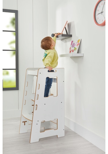 Minera Ahşap Montessori Öğrenme Kulesi / 2-6 Yaş / Beyaz