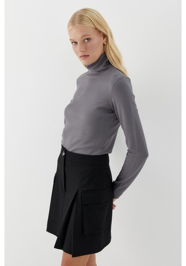 Balıkçı Yaka Uzun Kollu Body Gri Gri