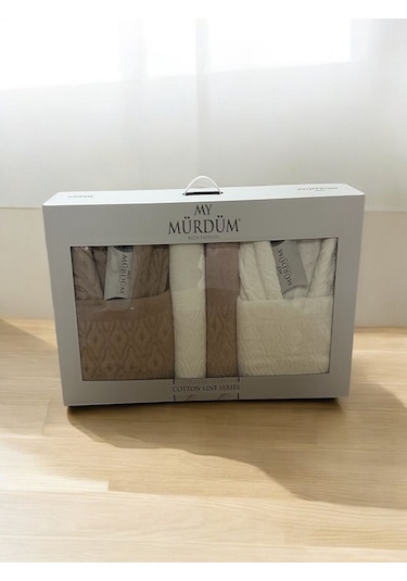 Banyo Çeyiz Seti, %100 Pamuk Bornoz Takımı, 8 Parça Aile Bornoz Seti, Havlu & Havlu Seti Bej-krem Bej