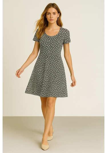 2 Adet Dökümlü Rahat Kalıp Günlük Penye Kumaş Elbise Mint-gri