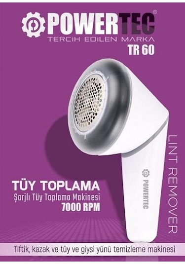 Powertec Tr-60 Şarjlı Tiftik Kazak Tüy Giysi Yünü Temizleme Makinesi Beyaz