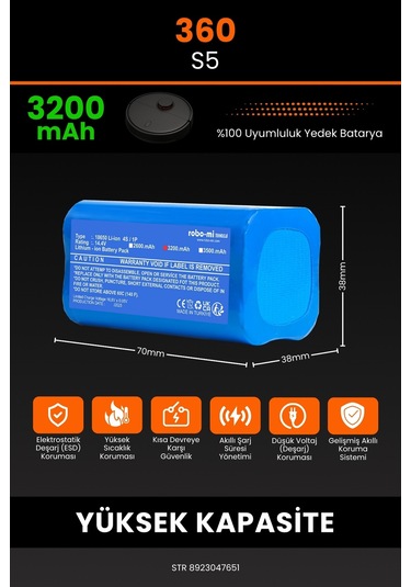 360 S5 Akıllı Robot Süpürge Bataryası 14.4v 3200mah