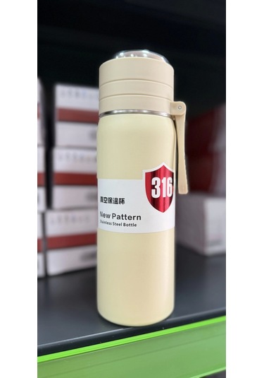 Paslanmaz Çelik Termos Su Şişesi 500ml Vakumlu Kapak Krem İthal Ürün Krem