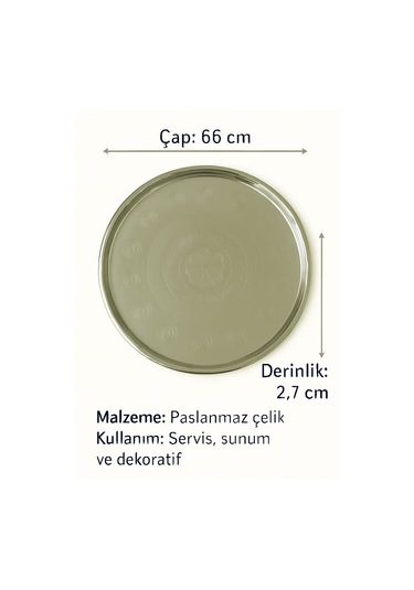 Yemek Tepsisi Çelik Yer Sofrası 66 Cm Paslanmaz Sunum Sinisi No:70 Gri