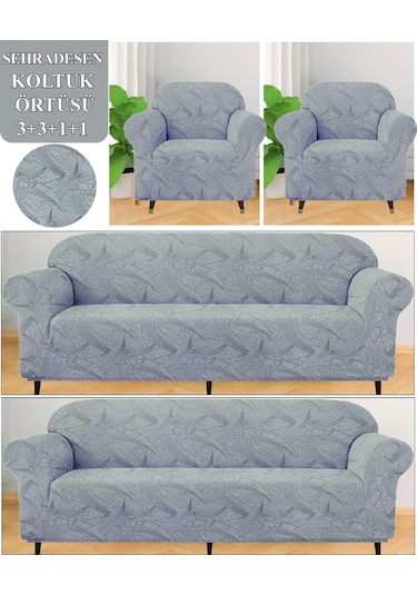 Koltuk Örtüsü Takımı 3311 Yıkanabilir Streçli Lastikli Esnek Gri