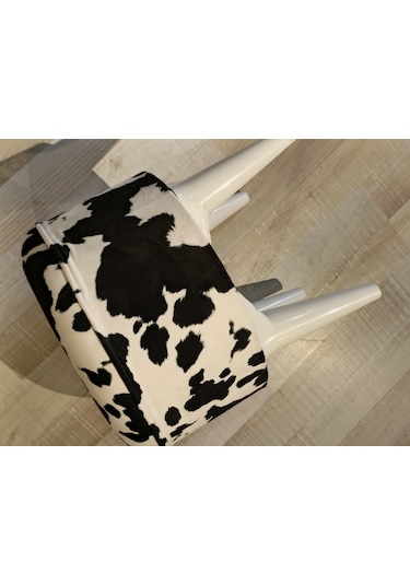 Mercan Mobilya Leopar Desen Bench Puf 43 Cm Beyaz /beyaz Ayak Beyaz