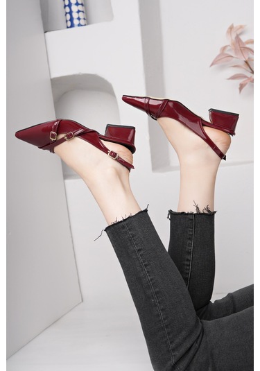 Luis A Costa 3 Tokalı Bordo 4 Cm Topuklu Ayakkabı Renkli