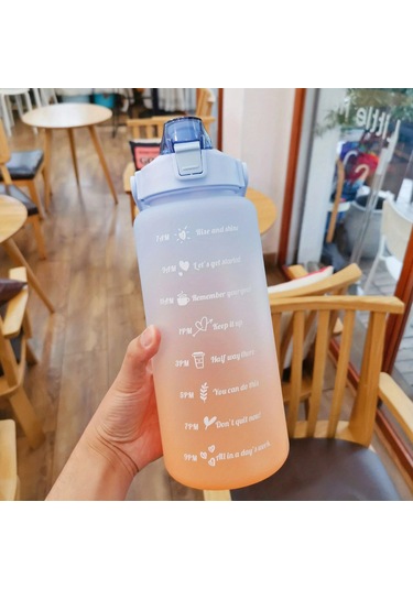 Su Şişesi 2 Litre Sulu Kalın Motivasyonlu Sızdırmaz Plastik Spor Şişe Blue Orange 2.0l Blue Orange