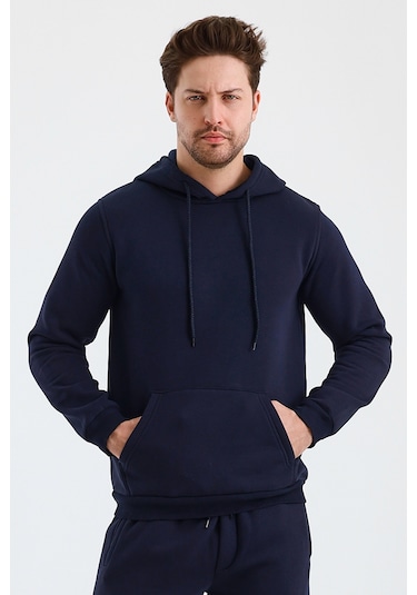 Monox Erkek Kapşonlu 3 İplik Sweatshirt Lacivert
