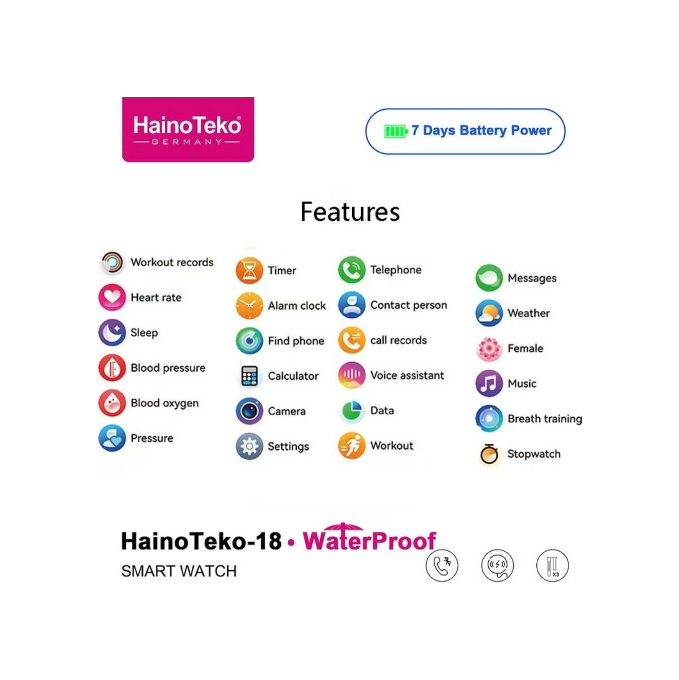 Haino Teko Teko18 Amoled Ekran Waterproof Akıllı Saat + 3 Kordonlu (İthalatçı Garantili)