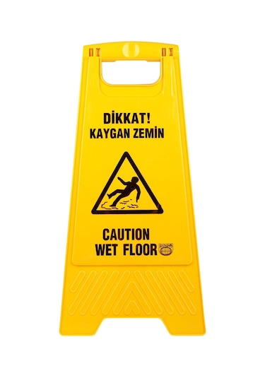 Dikkat Islak Kaygan Zemin Uyarı Levhası - Sarı - 33 X 63 Cm