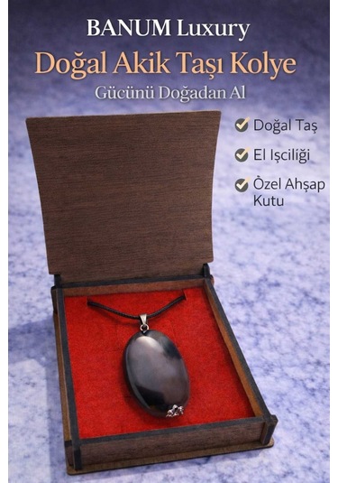 Doğal Siyah Akik Taşı Kolye Diğer
