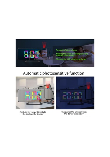 Suofeng "180 Dönebilir Projektörlü Led Alarm Saati - Aydınlatma Ayarlı, Çift Alarm, Termometre Ve Ayna Özellikli"