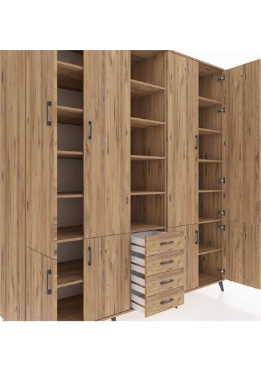 Kronos Dolap 17 Raflı 4 Çekmeceli 8 Kapaklı 220x59x243 Çam-çam/çam Atlas Çam/atlas Çam